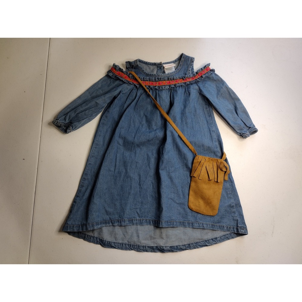 Nannette Kids‎ Denim Dress Size 4 Long Sleeve Cold Shoulder Western